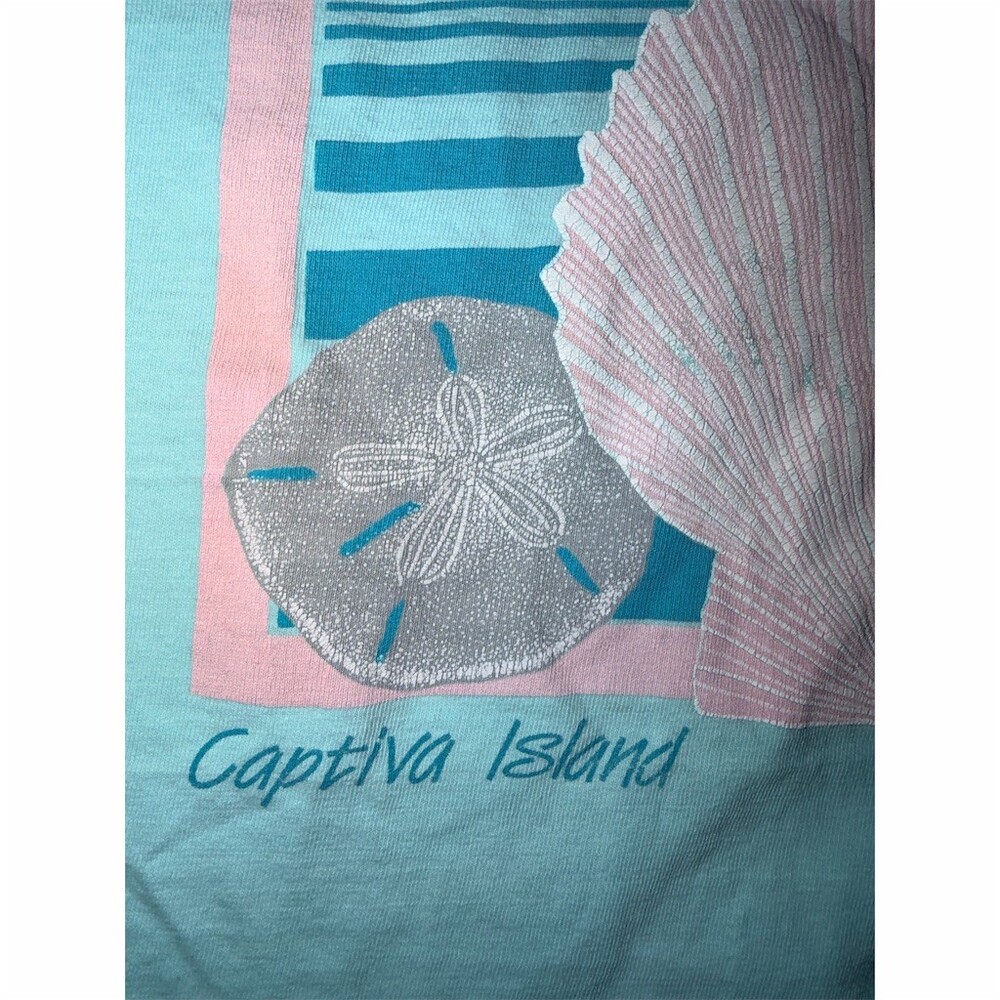 Vintage Captiva Island Florida T-Shirt Unisex  L Green Seashell Sand Dollar - Picture 3 of 5